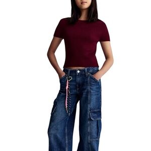 H&M Dark Blue Wide Leg Cargo Jeans